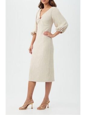 Trina Turk Textured Champagne Midi Dress | Size 10 | NWT Retails $348